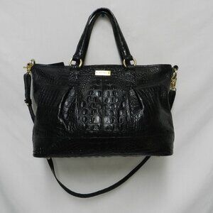 BRAHMIN Hunter Croc Embossed Leather Satchel tote bag purse Crossbody Zip Black